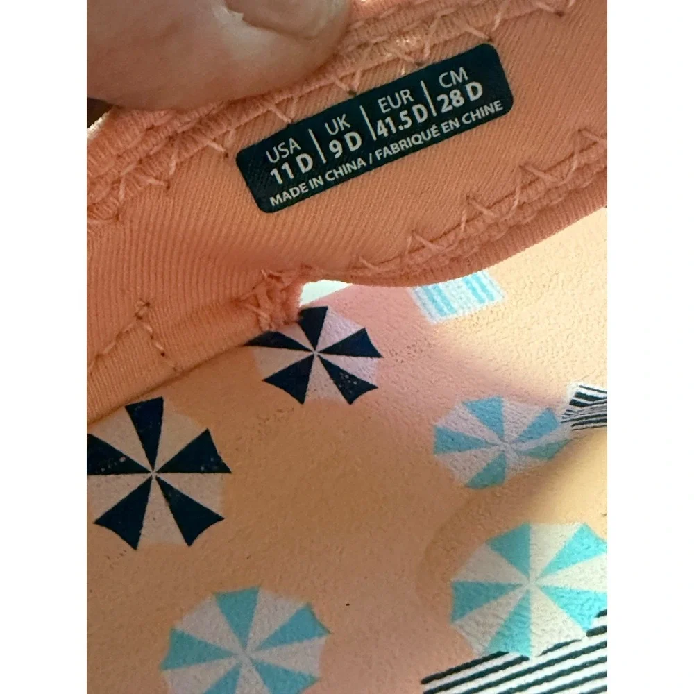 Spenco Yumi Womens White Peach Beach Print Orthotic Thong Flip Flop Sandals
